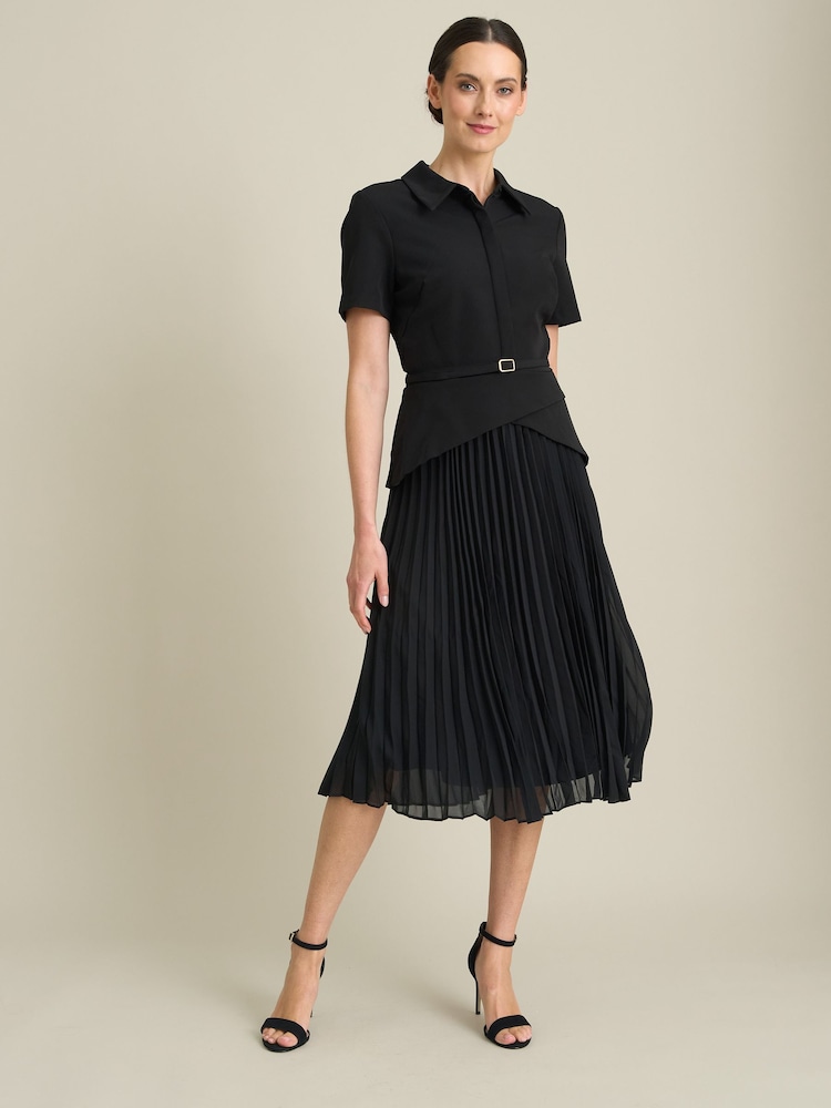 Gina Bacconi Black Sam Belted Pleated Midi Dress - Image 1 of 6