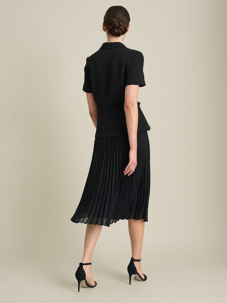 Gina Bacconi Black Sam Belted Pleated Midi Dress - Image 2 of 6