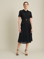 Gina Bacconi Black Sam Belted Pleated Midi Dress - Image 3 of 6