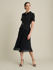 Gina Bacconi Black Sam Belted Pleated Midi Dress - Image 4 of 6