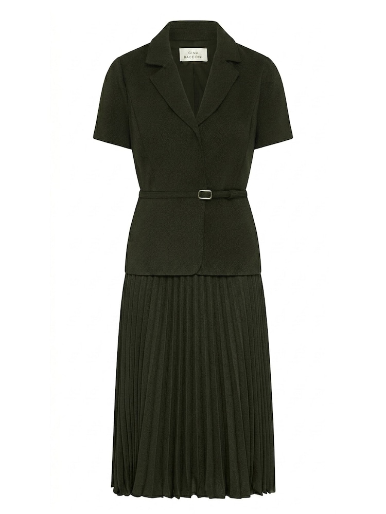 Gina Bacconi Black Sam Belted Pleated Midi Dress - Image 6 of 6