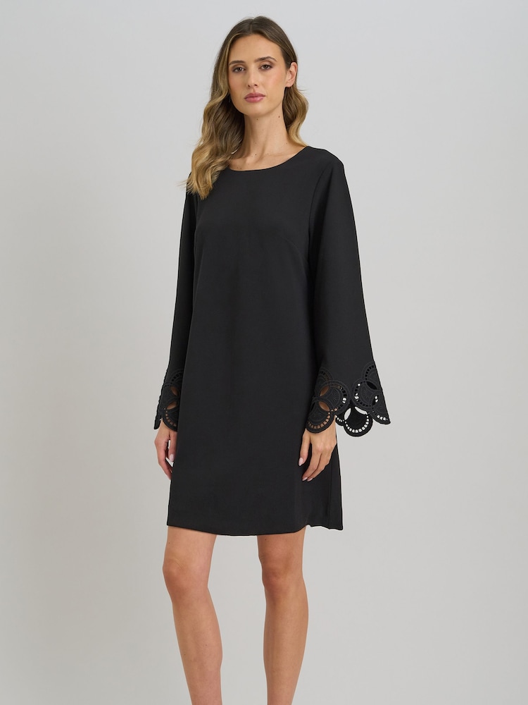 Gina Bacconi Black Anisa Lace-Cuff Shift Dress - Image 1 of 5 Gina Bacconi Black Anisa Lace-Cuff Shift Dress - Image 1 of 5