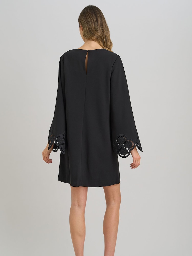 Gina Bacconi Black Anisa Lace-Cuff Shift Dress - Image 2 of 5 Gina Bacconi Black Anisa Lace-Cuff Shift Dress - Image 2 of 5