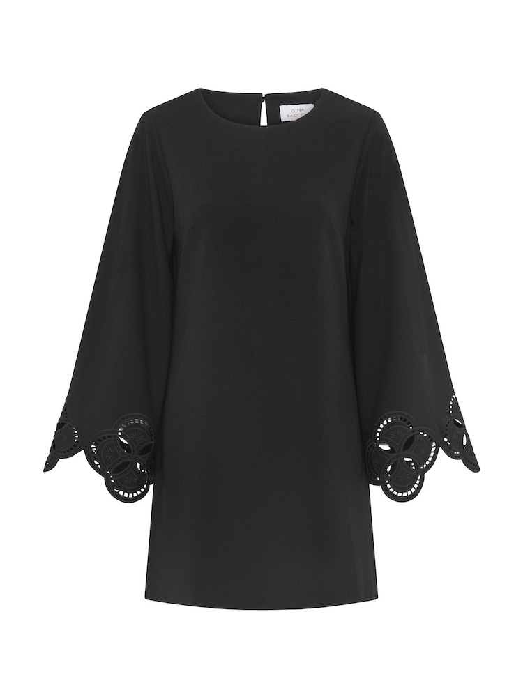 Gina Bacconi Black Anisa Lace-Cuff Shift Dress - Image 5 of 5 Gina Bacconi Black Anisa Lace-Cuff Shift Dress - Image 5 of 5