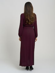Gina Bacconi Red Gena Bow Wrap Long Sleeve Maxi Dress - Image 2 of 7