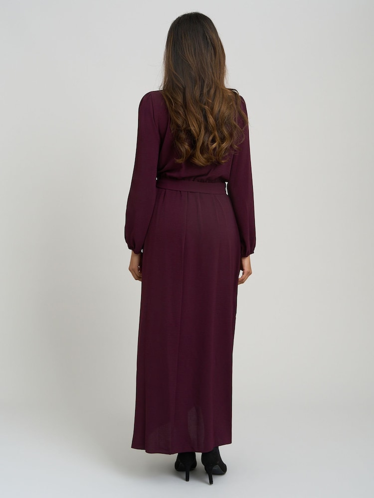 Gina Bacconi Red Gena Bow Wrap Long Sleeve Maxi Dress - Image 2 of 7 Gina Bacconi Red Gena Bow Wrap Long Sleeve Maxi Dress - Image 2 of 7