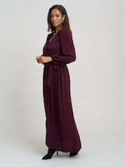 Gina Bacconi Red Gena Bow Wrap Long Sleeve Maxi Dress - Image 3 of 7