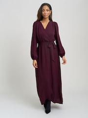 Gina Bacconi Red Gena Bow Wrap Long Sleeve Maxi Dress - Image 5 of 7