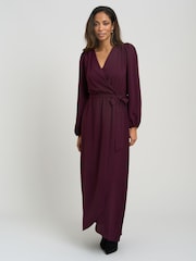 Gina Bacconi Red Gena Bow Wrap Long Sleeve Maxi Dress - Image 6 of 7