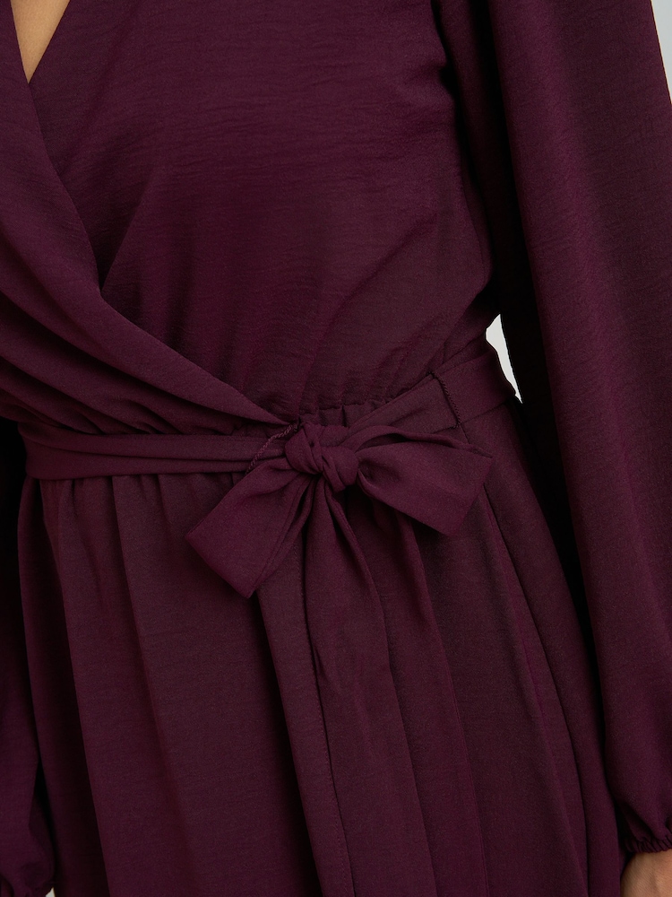 Gina Bacconi Red Gena Bow Wrap Long Sleeve Maxi Dress - Image 7 of 7 Gina Bacconi Red Gena Bow Wrap Long Sleeve Maxi Dress - Image 7 of 7