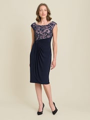 Gina Bacconi Blue Jana Embroidered Neck Cocktail Dress - Image 1 of 6