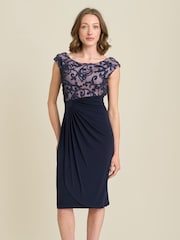 Gina Bacconi Blue Jana Embroidered Neck Cocktail Dress - Image 3 of 6