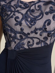 Gina Bacconi Blue Jana Embroidered Neck Cocktail Dress - Image 4 of 6