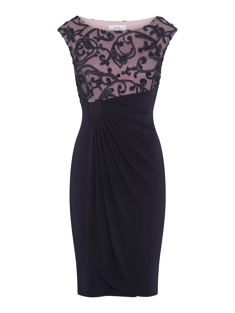 Gina Bacconi Blue Jana Embroidered Neck Cocktail Dress - Image 6 of 6 Gina Bacconi Blue Jana Embroidered Neck Cocktail Dress - Image 6 of 6