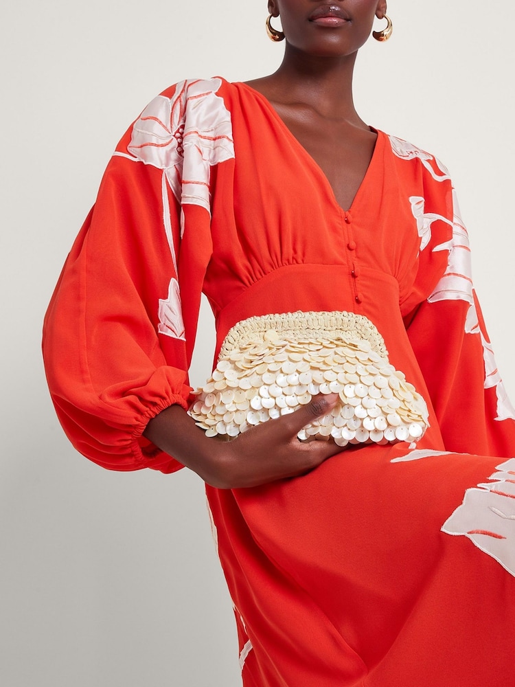 Monsoon Natural Hand-Beaded Shell Clutch - Image 1 of 4