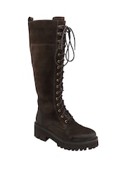 Ravel Brown Knee High Lace Up Boots - Image 1 of 4