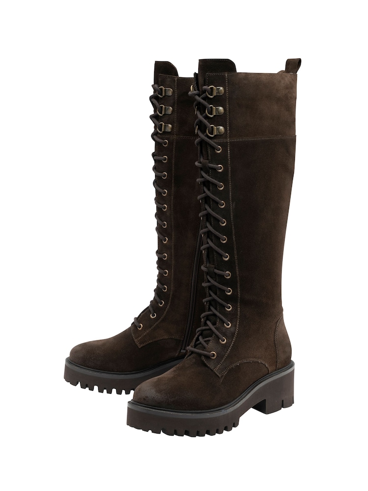 Ravel Brown Knee High Lace Up Boots - Image 2 of 4