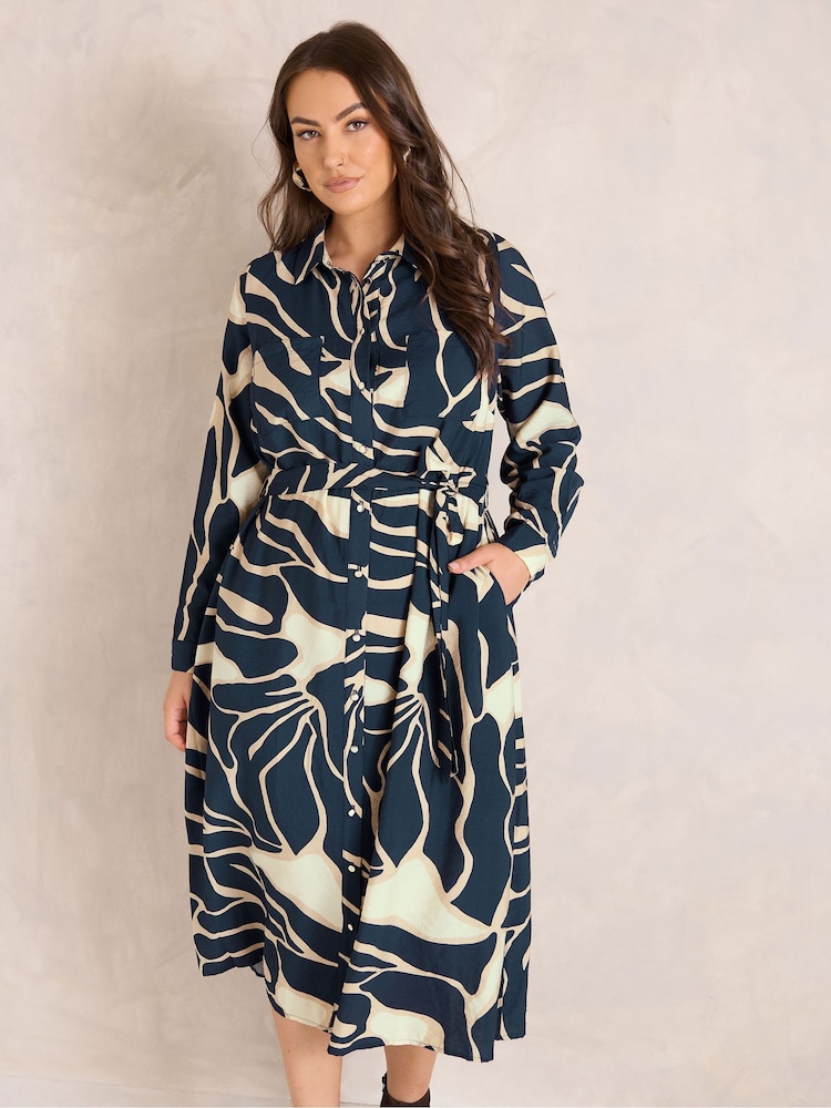 Evans Blue Button Through Shirt Dress - Image 1 of 6 Evans Blue Button Through Shirt Dress - Image 1 of 6