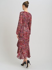 Gina Bacconi Red Sharron Printed Wrap Midi Dress - Image 2 of 5