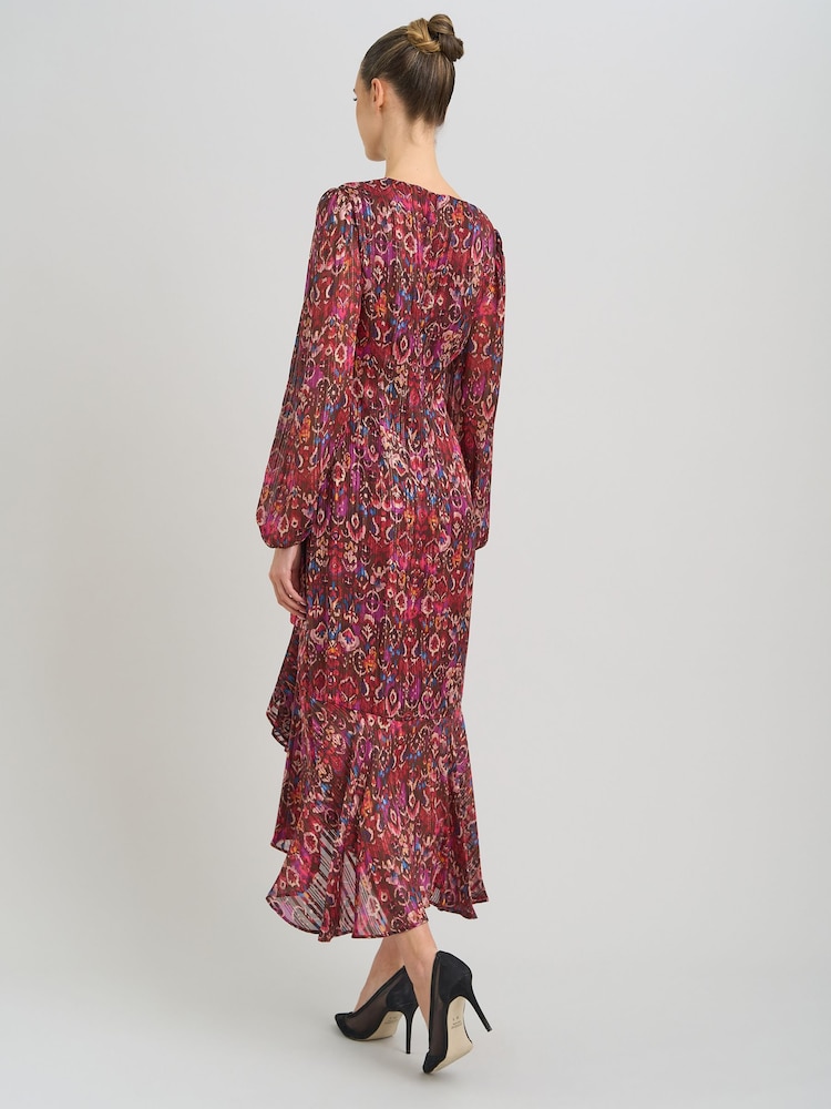 Gina Bacconi Red Sharron Printed Wrap Midi Dress - Image 2 of 5 Gina Bacconi Red Sharron Printed Wrap Midi Dress - Image 2 of 5