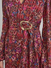 Gina Bacconi Red Sharron Printed Wrap Midi Dress - Image 4 of 5