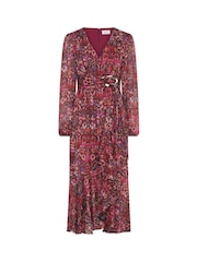 Gina Bacconi Red Sharron Printed Wrap Midi Dress - Image 5 of 5