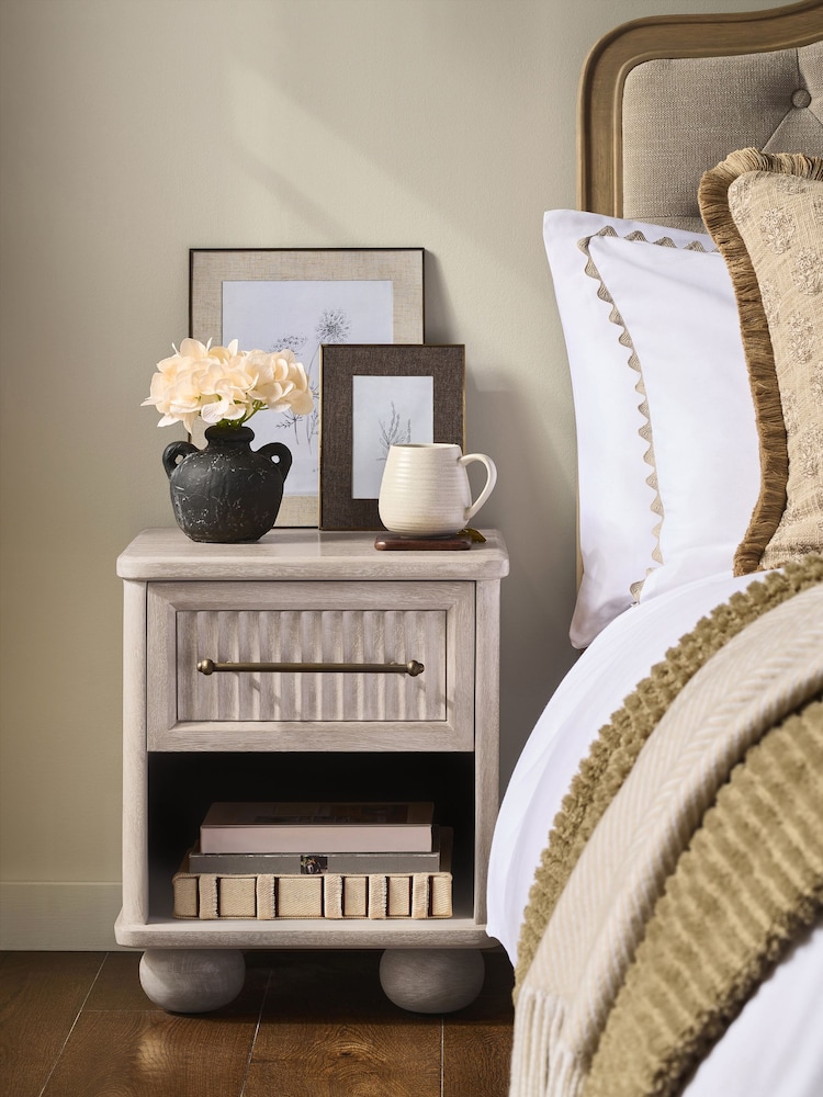 White Bourton Solid Mango 1 Drawer Bedside Table - Image 1 of 10 White Bourton Solid Mango 1 Drawer Bedside Table - Image 1 of 10