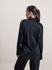 Black Satin Wrap Long Sleeve Shirt - Image 3 of 4