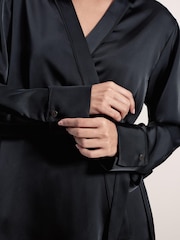 Black Satin Wrap Long Sleeve Shirt - Image 4 of 4