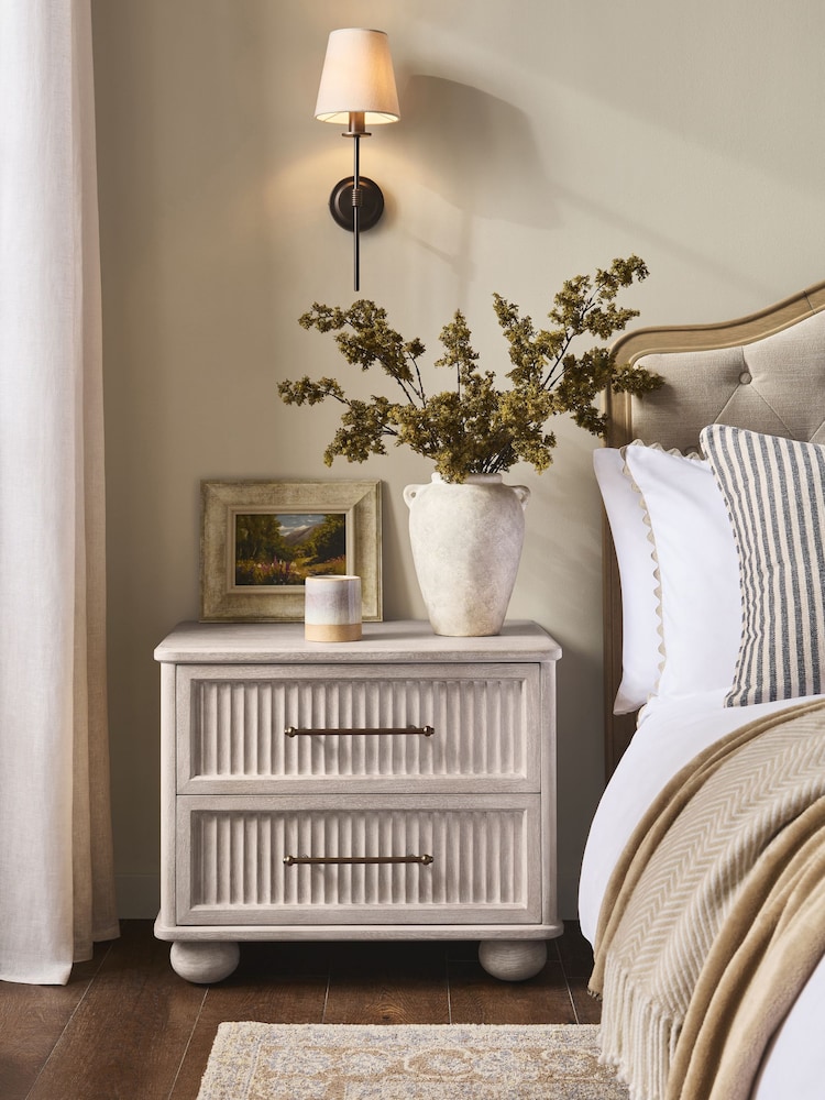 White Bourton Solid Mango 2 Drawer Wide Bedside Table - Image 1 of 10 White Bourton Solid Mango 2 Drawer Wide Bedside Table - Image 1 of 10