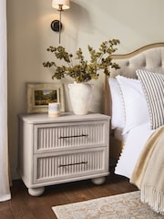 White Bourton Solid Mango 2 Drawer Wide Bedside Table - Image 2 of 10