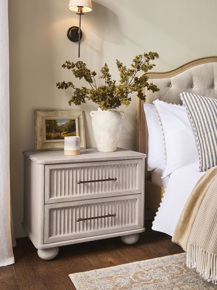 White Bourton Solid Mango 2 Drawer Wide Bedside Table - Image 2 of 10 White Bourton Solid Mango 2 Drawer Wide Bedside Table - Image 2 of 10