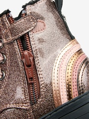 Rose Gold Pink Standard Fit (F) Warm Lined Lace-Up Boots - Image 10 of 10