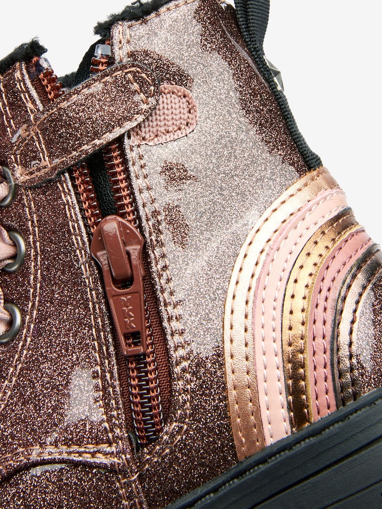 Rose Gold Pink Standard Fit (F) Warm Lined Lace-Up Boots - Image 10 of 10