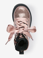 Rose Gold Pink Standard Fit (F) Warm Lined Lace-Up Boots - Image 4 of 10