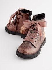 Rose Gold Pink Standard Fit (F) Warm Lined Lace-Up Boots - Image 6 of 10