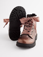 Rose Gold Pink Standard Fit (F) Warm Lined Lace-Up Boots - Image 7 of 10