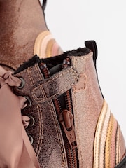 Rose Gold Pink Standard Fit (F) Warm Lined Lace-Up Boots - Image 9 of 10