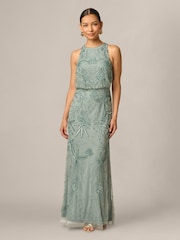 Adrianna Papell Green Petite Bead Blouson Long Dress - Image 1 of 6