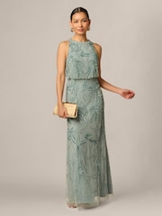 Adrianna Papell Green Petite Bead Blouson Long Dress - Image 4 of 6