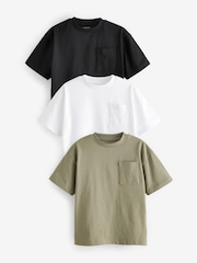 Khaki Green/Black Pocket Detail Relaxed Fit T-Shirt 3 Pack (3-16yrs) - Image 1 of 3