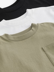 Khaki Green/Black Pocket Detail Relaxed Fit T-Shirt 3 Pack (3-16yrs) - Image 3 of 3