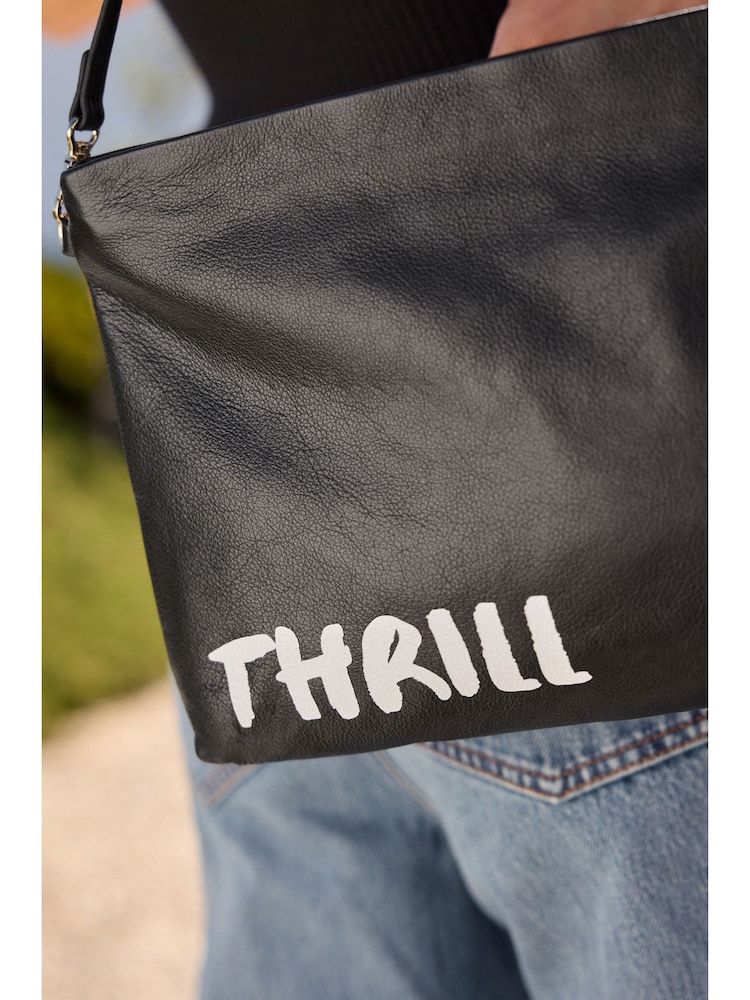 Rockett St George Black Slogan Premium Leather Clutch Bag - Image 3 of 9