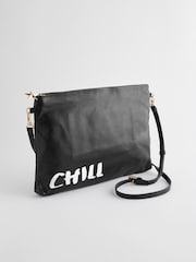 Rockett St George Black Slogan Premium Leather Clutch Bag - Image 4 of 9