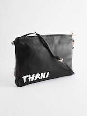 Rockett St George Black Slogan Premium Leather Clutch Bag - Image 5 of 9