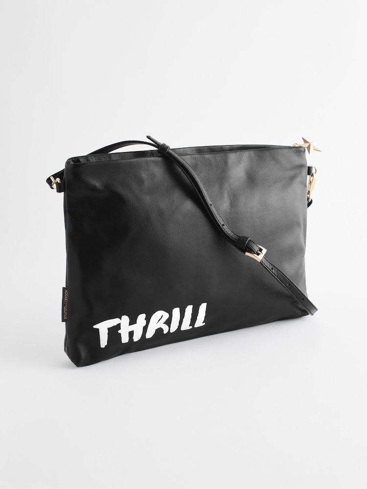 Rockett St George Black Slogan Premium Leather Clutch Bag - Image 5 of 9