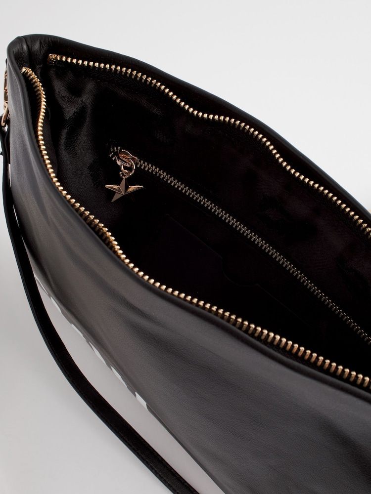 Rockett St George Black Slogan Premium Leather Clutch Bag - Image 6 of 9