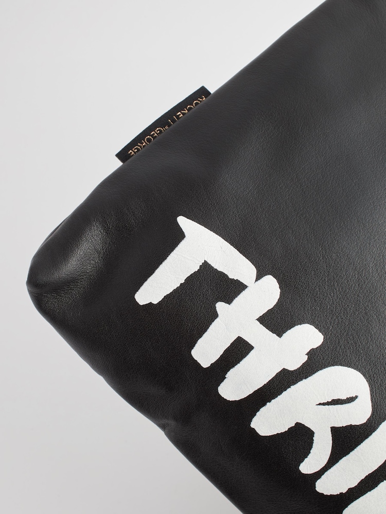 Rockett St George Black Slogan Premium Leather Clutch Bag - Image 9 of 9