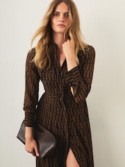 Mint Velvet Blue Graphic Print Midi Shirt Dress - Image 4 of 7