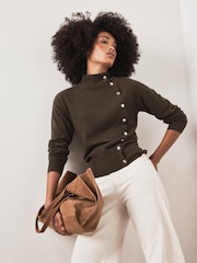 Mint Velvet Bomull Blandning Knapp Detalj Stickad Topp - Bild 1 av 7